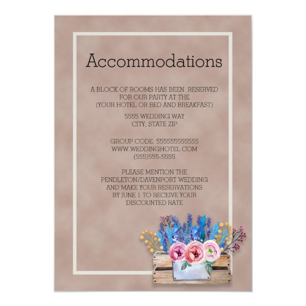 Rustic Crate Of Lavender Wedding Accommodations Card