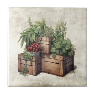 Rustic Crates Herbs Cottage Ceramic Tile