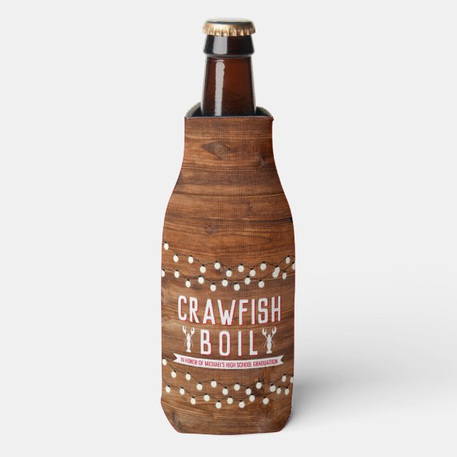 Rustic Crawfish Boil Graduation Party Bottle Cooler (Bottle Front)