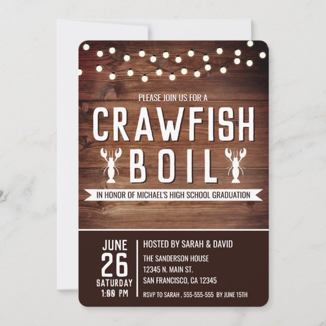Rustic Crawfish Boil Graduation Party Invitation (Front)