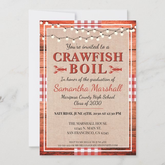 Rustic Crawfish Boil Graduation Party Invitation (Front)