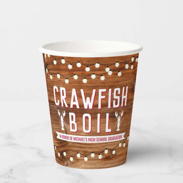 Rustic Crawfish Boil Graduation Party Paper Cups (Front)