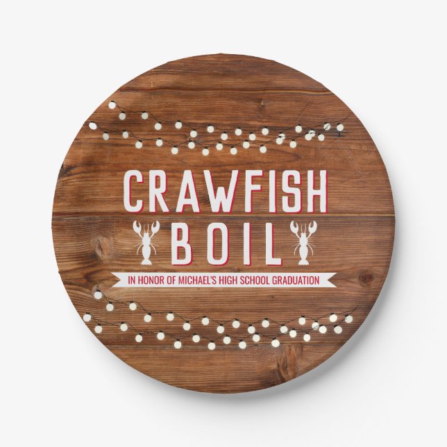 Rustic Crawfish Boil Graduation Party Paper Plates (Front)