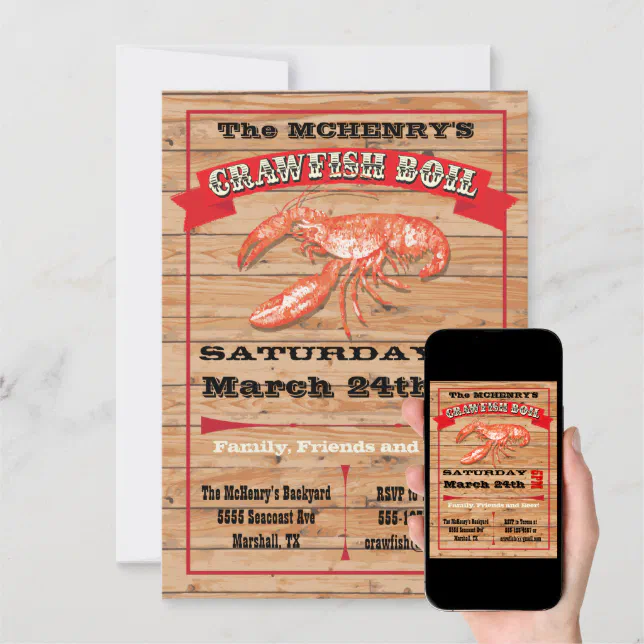Rustic Crawfish Boil Party Poster Invitations | Zazzle