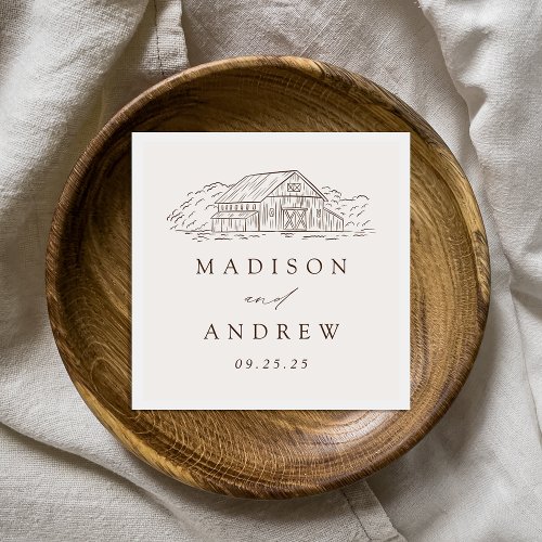 Rustic Cream and Brown Barn Personalized Wedding Napkins