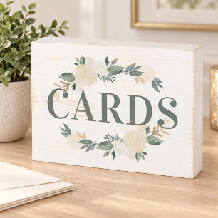 Rustic Cream and Green Floral Wedding Cards Wooden Box Sign