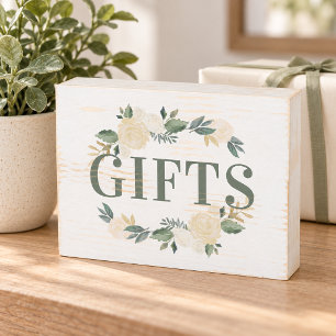Rustic Cream and Green Floral Wedding Gifts Wooden Box Sign