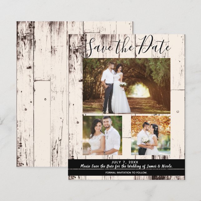 Rustic Cream Barn Wood Wedding Photo Save the Date (Front/Back)