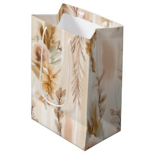 Rustic Cream Boho Floral Birthday Medium Gift Bag