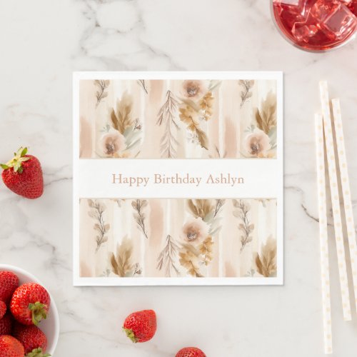 Rustic Cream Boho Floral Birthday Napkins