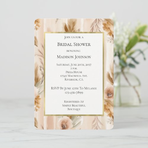 Rustic Cream Boho Floral Bridal Shower Invitation