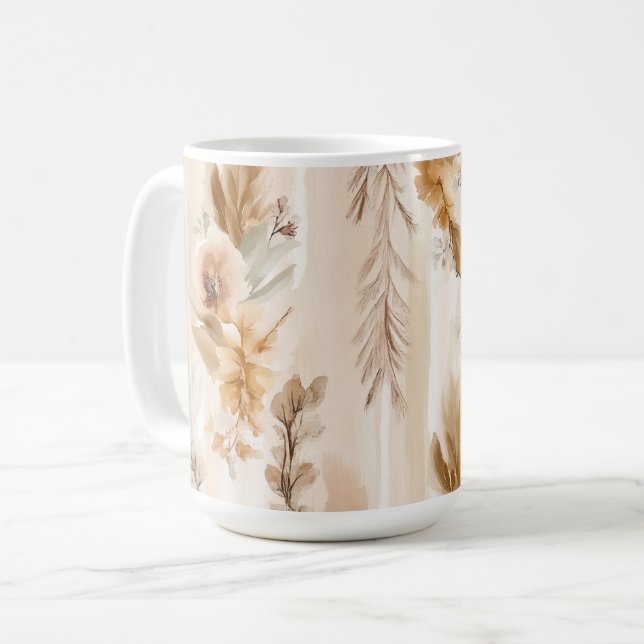 Rustic Cream Boho Floral Coffee Mug (Front Left)
