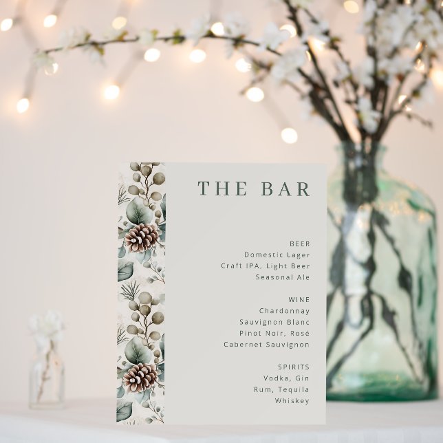 Rustic Cream Botanical Bar Menu Foam Board (In Situ (Wedding))