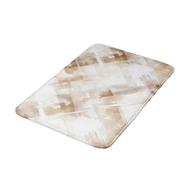 Rustic Cream Brown Stripes Birthday Bath Mat (Angled)