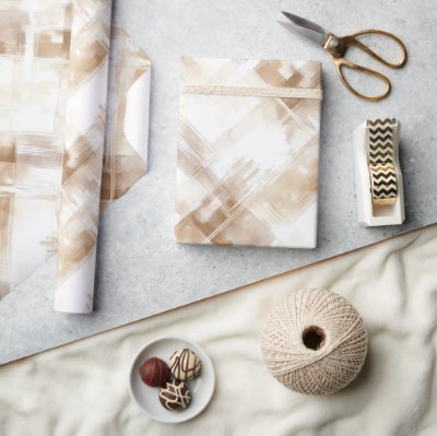 Rustic Cream Brown Stripes Birthday Wrapping Paper