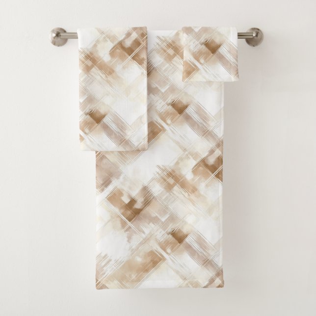 Rustic Cream Brown Stripes Bridal Shower Bath Towel Set (Insitu)