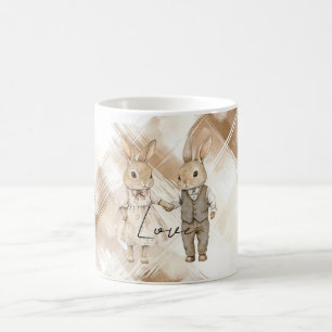 Rustic Cream Brown Stripes Bunny Rabbits Love Coffee Mug