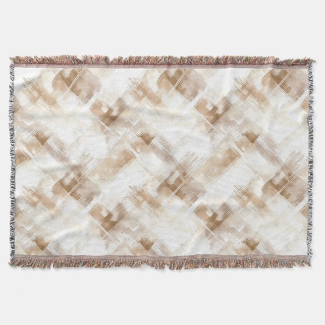 Rustic Cream Brown Stripes Throw Blanket (Front)