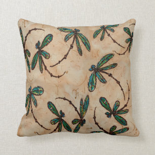 Rustic Cream Dragonfly Flit Throw Pillow