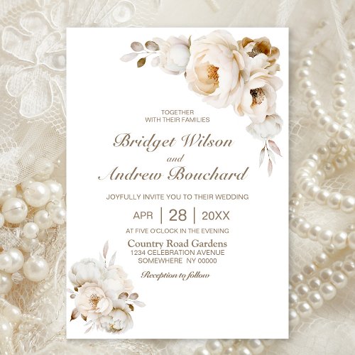 Rustic Cream Floral Wedding Invitation