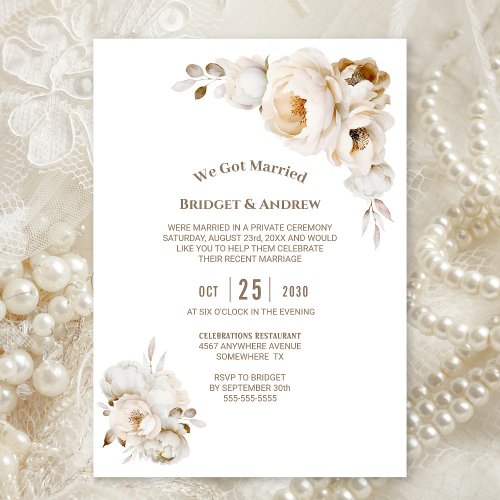 Rustic Cream Floral Wedding Reception Invitation