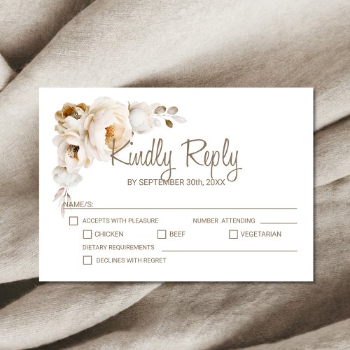 Rustic Cream Floral Wedding RSVP Card