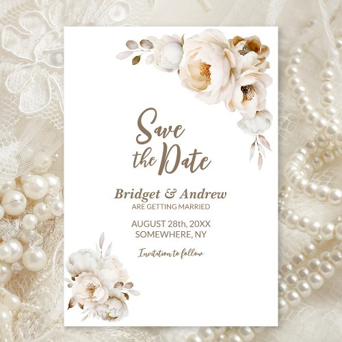 Rustic Cream Floral Wedding Save The Date