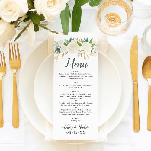 Rustic Cream Gold Floral Greenery Wedding Menu