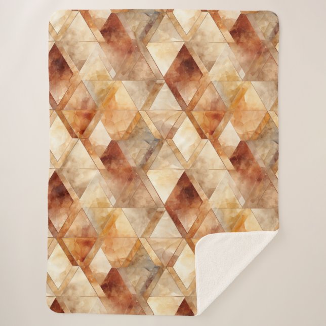 Rustic Cream Gold Triangles   Sherpa Blanket (Front)