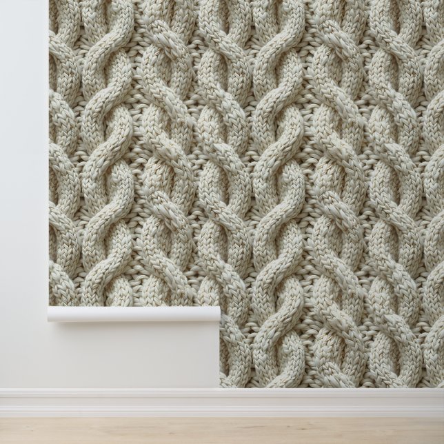 Rustic cream knitted  wallpaper  (Application)