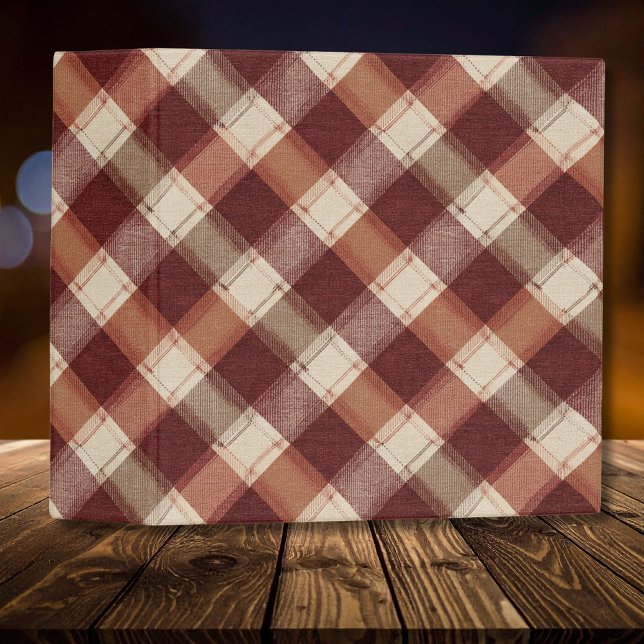 Rustic Cream Orange Rust Red Plaid Pattern 3 Ring Binder (Creator Uploaded)