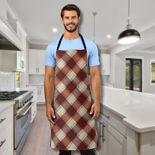 Rustic Cream Orange Rust Red Plaid Pattern Apron (Creator Uploaded)