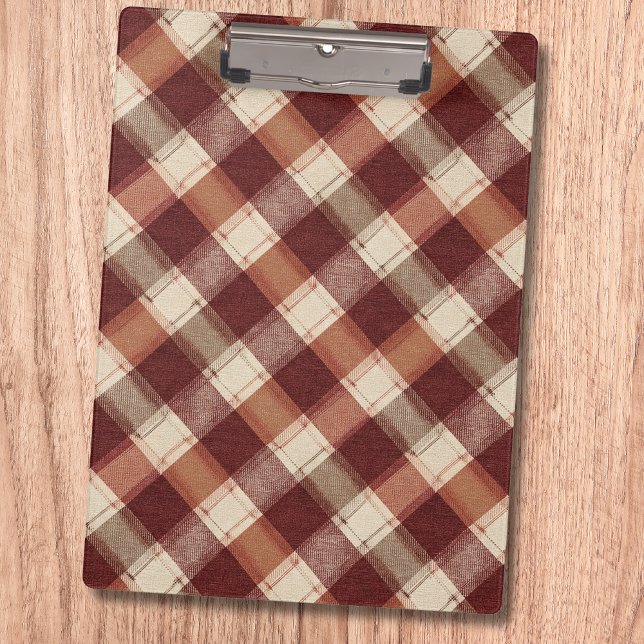Rustic Cream Orange Rust Red Plaid Pattern Clipboard (Creator Uploaded)