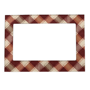 Rustic Cream Orange Rust Red Plaid Pattern Magnetic Frame