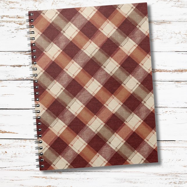 Rustic Cream Orange Rust Red Plaid Pattern Notebook (Creator Uploaded)
