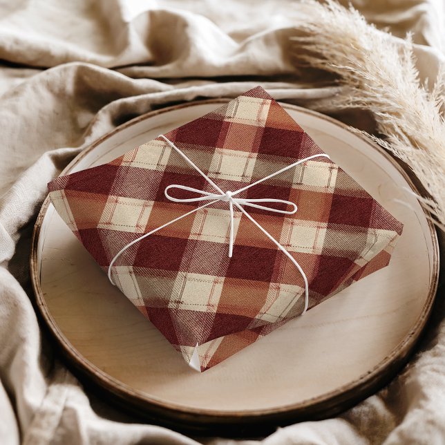 Rustic Cream Orange Rust Red Plaid Pattern Tissue Paper (Creator Uploaded)