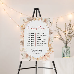Rustic Cream Oval Arch Pampas Timeline Board