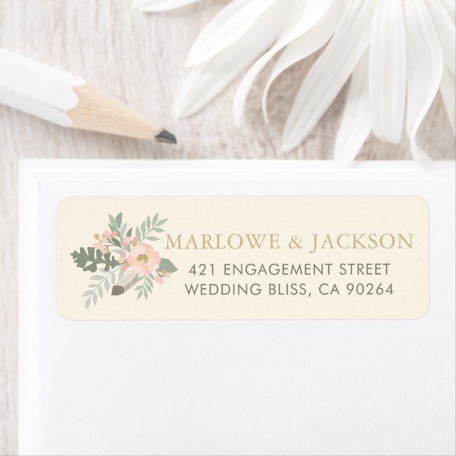 Rustic Cream Pink Boho Feather Wedding Address Label (Insitu)