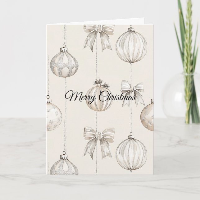 Rustic Cream Snowflakes Ornaments Christmas Card (Front)