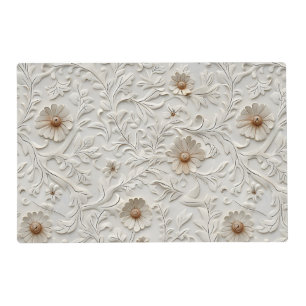 Rustic cream tooled leather floral placemat