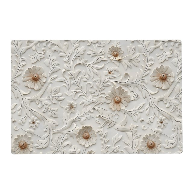 Rustic cream tooled leather floral placemat (Back)