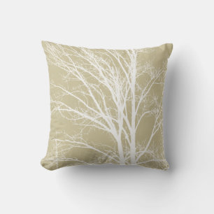 Rustic Cream White Tree Branches Throw Pillow