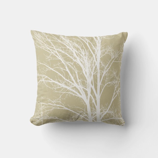 Rustic Cream White Tree Branches Throw Pillow (Front)