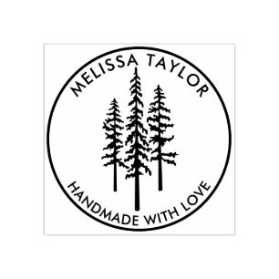 Rustic Create Your Own Pine Tree Family Name Rubber Stamp