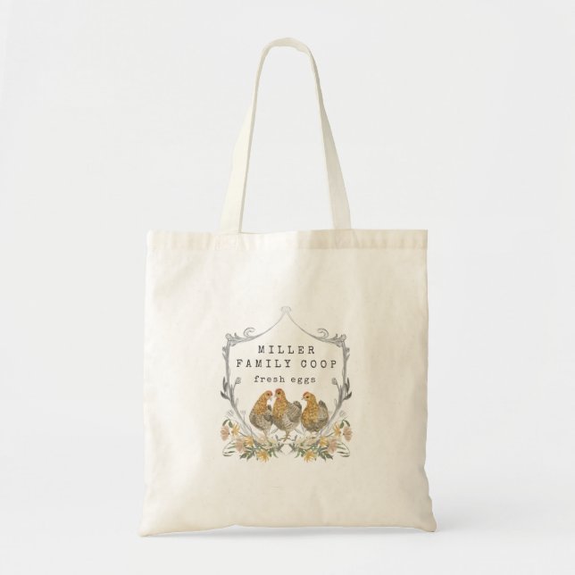 rustic crest family farm chicken tote bag (Front)
