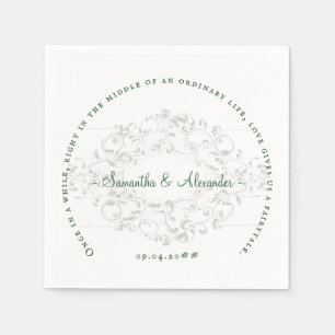 Rustic Crest Ivory Emerald Green Gothic Wedding Napkins