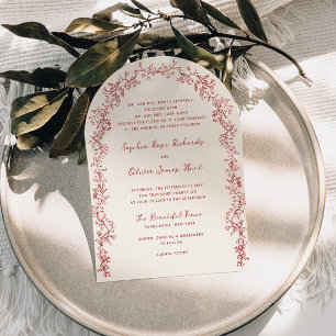 Rustic Crimson Vintage Floral Arch Wedding Invitation