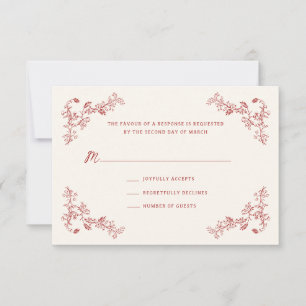 Rustic Crimson Vintage Floral Wedding RSVP Card