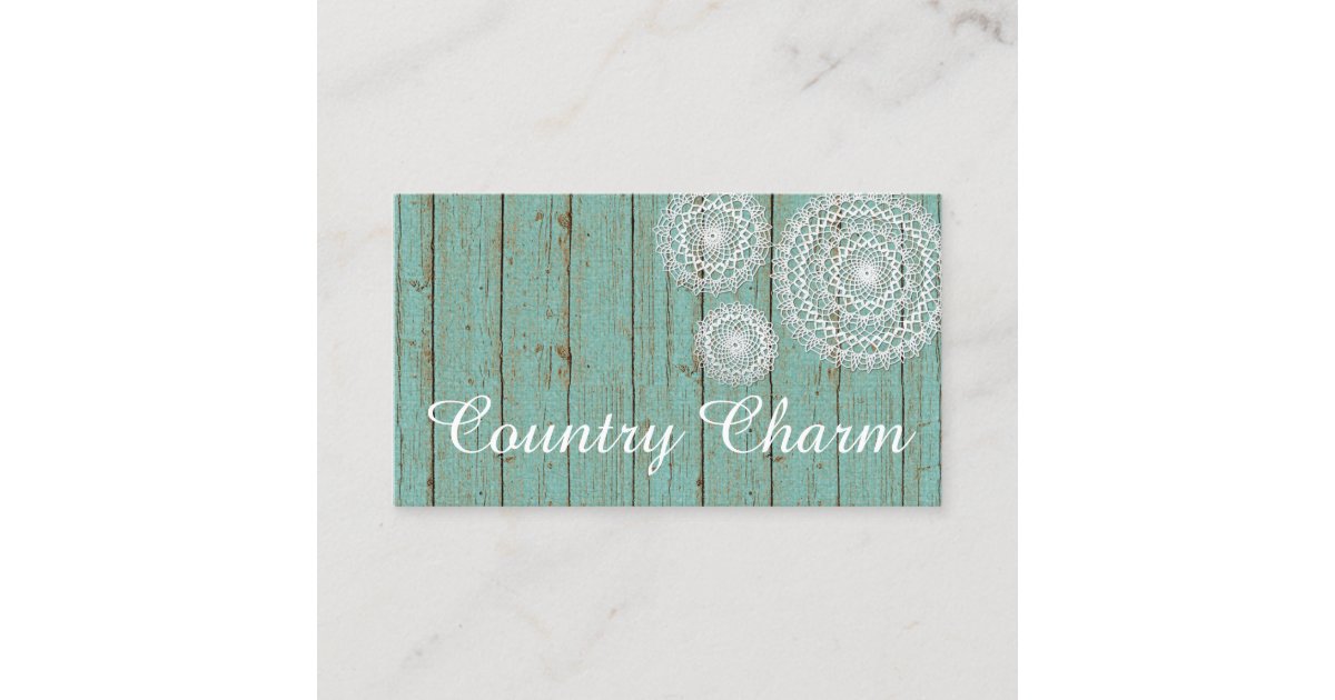 Rustic Crochet Doilies On Turquoise Farmhouse Wood Business Card Zazzle Com