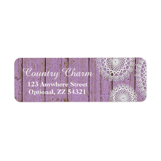 Rustic Crochet Doilies Purple Wood Return Address Label (Front)